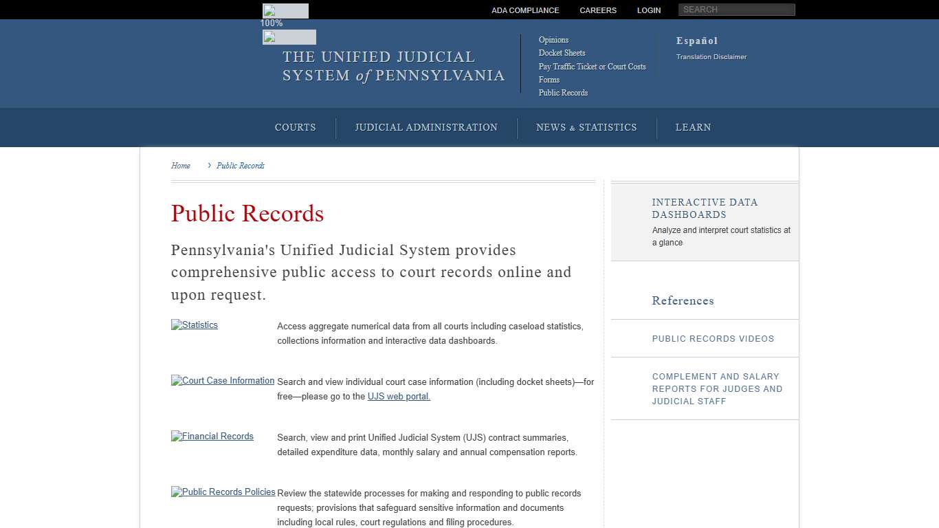 Public Records Unified Judicial System of Pennsylvania